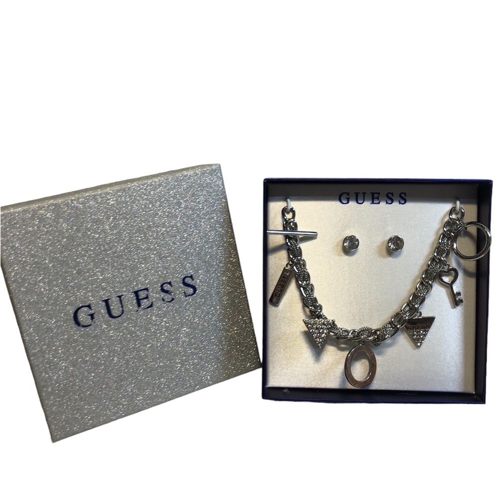Guess Earrings and Charm Bracelet in original box